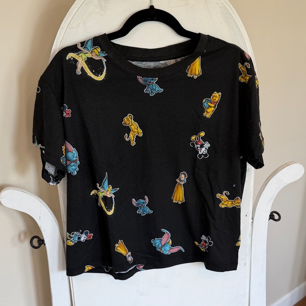 Disney Black Crop Top with Colorful Characters